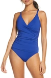 Tommy Bahama Pearl Crossover Front One Piece Swimsuit In Blue Sapphire