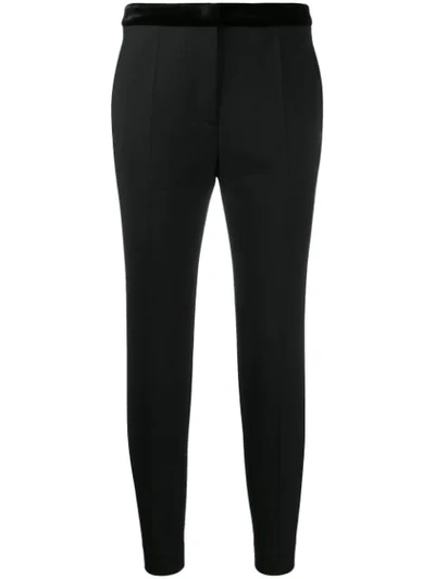 Sandro Voyou Cropped Velvet-trimmed Twill Slim-leg Trousers In Black