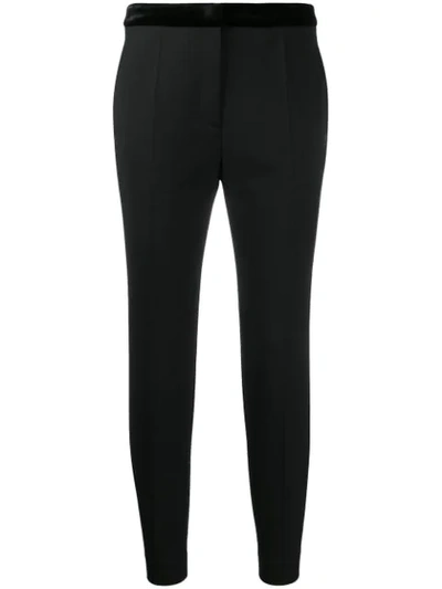 Sandro Voyou Cropped Velvet-trimmed Twill Slim-leg Pants In Black
