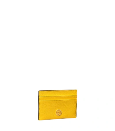 Tory Burch Robinson Leather Card Case In Lemon Drop
