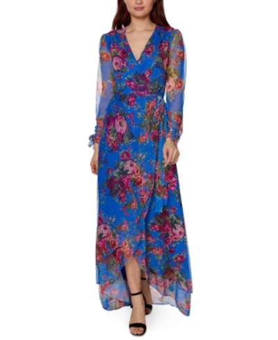 Betsey Johnson Printed Mesh Maxi Dress In Malibu Blue Floral