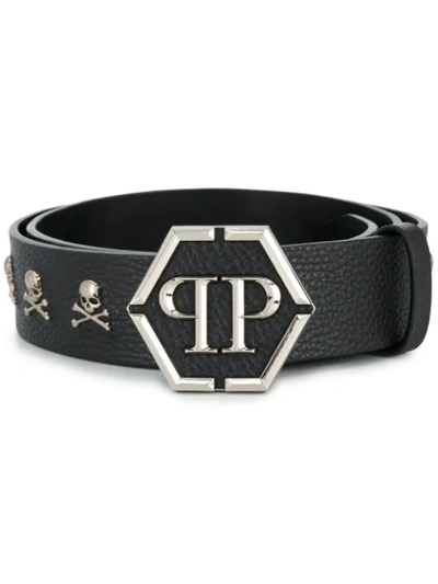 Philipp Plein Skull-studded Buckle Belt In Black