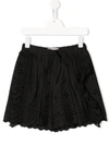 Alberta Ferretti Teen Embroidered Ruffled Shorts In Black