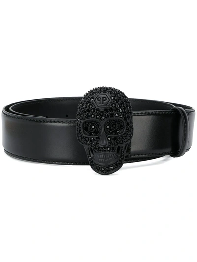 Philipp Plein Crystal Skull Belt In Black