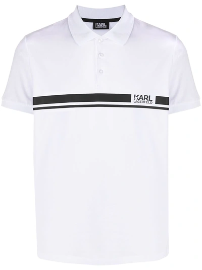 Karl Lagerfeld Striped Branded Polo Shirt In White