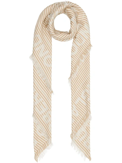Burberry Striped Logo Jacquard Large Square Scarf In Neutrals