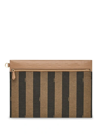 Fendi Medium Striped Pouch In Neutrals