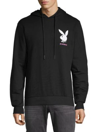 Elevenparis Playboy Hooded Long-sleeve Cotton Sweatshirt In Black