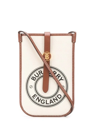 Burberry Logo Graphic Cotton Canvas Phone Case With Strap In Neutrals