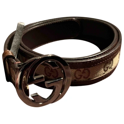 Pre-owned Gucci Interlocking Buckle Cloth Belt In Beige