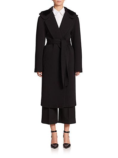 Alexander Wang Wool Coat With Cashmere And Faux Fur In Nocturnal | ModeSens