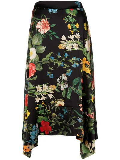 Madison.maison Laura Floral-print Silk Skirt In Black