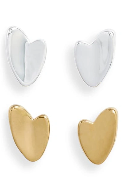 Jenny Bird Helena Varuna Set Of 2 Heart Stud Earrings In Gold And Silver