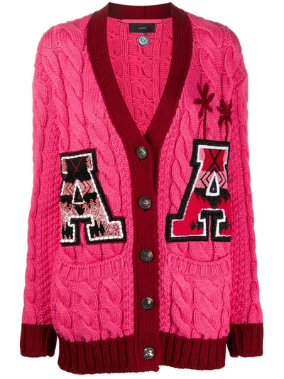 Alanui Cable-knit Varsity Cardigan In Pink