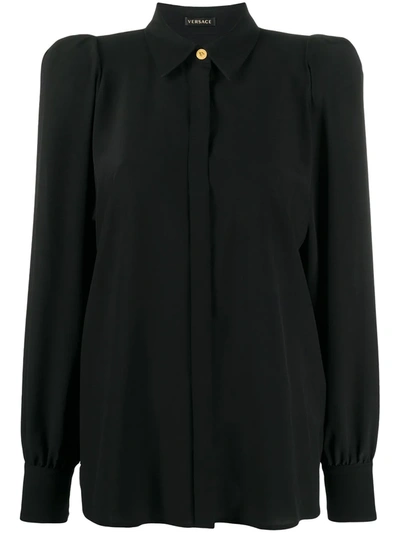 Versace Puff-shoulders Silk Shirt In Black