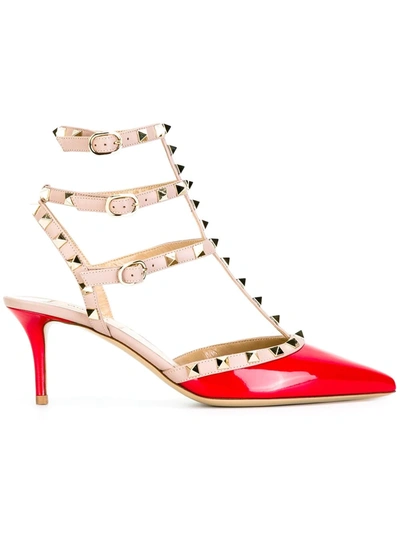 Valentino Rockstud 65 Caged Leather Pumps In Red