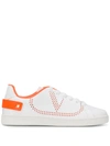 Valentino Garavani Backnet Perforated Leather Sneakers In Bianco Orange