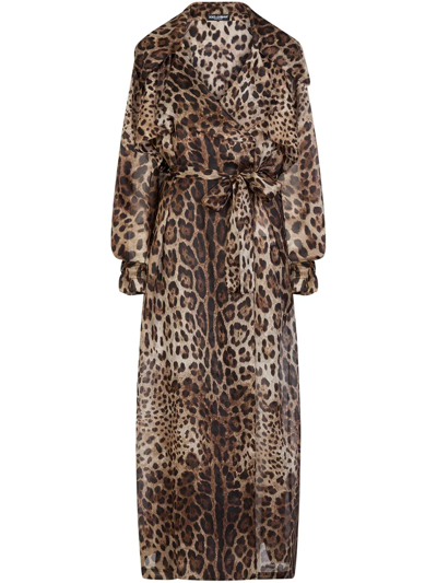 Dolce & Gabbana Leopard Print Double Breasted Trench Coat