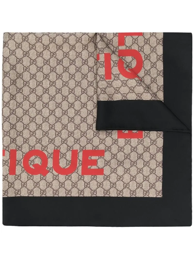 Gucci Boutique Print Gg Supreme Silk Scarf In Neutrals