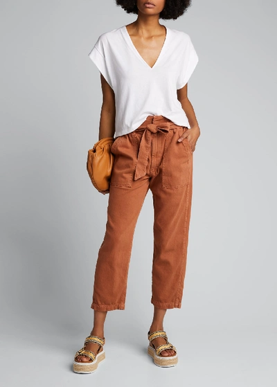 Amo Denim Straight-leg Belted Paperbag Trousers In Sun Tan