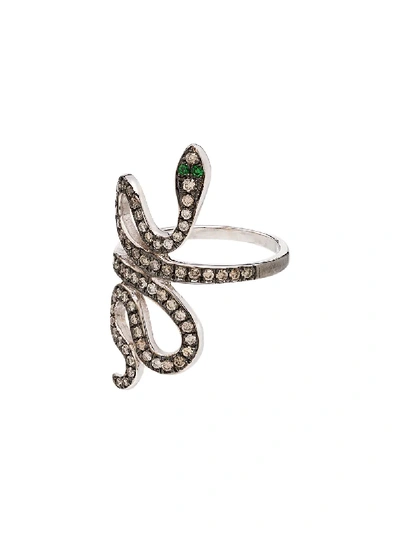 Ileana Makri 18k White Gold Diamond Snake Ring In Silver