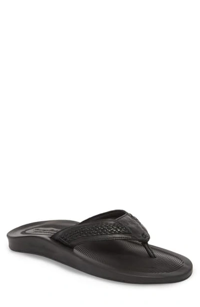 Tommy Bahama Shallows Edge Flip Flop In Black Leather