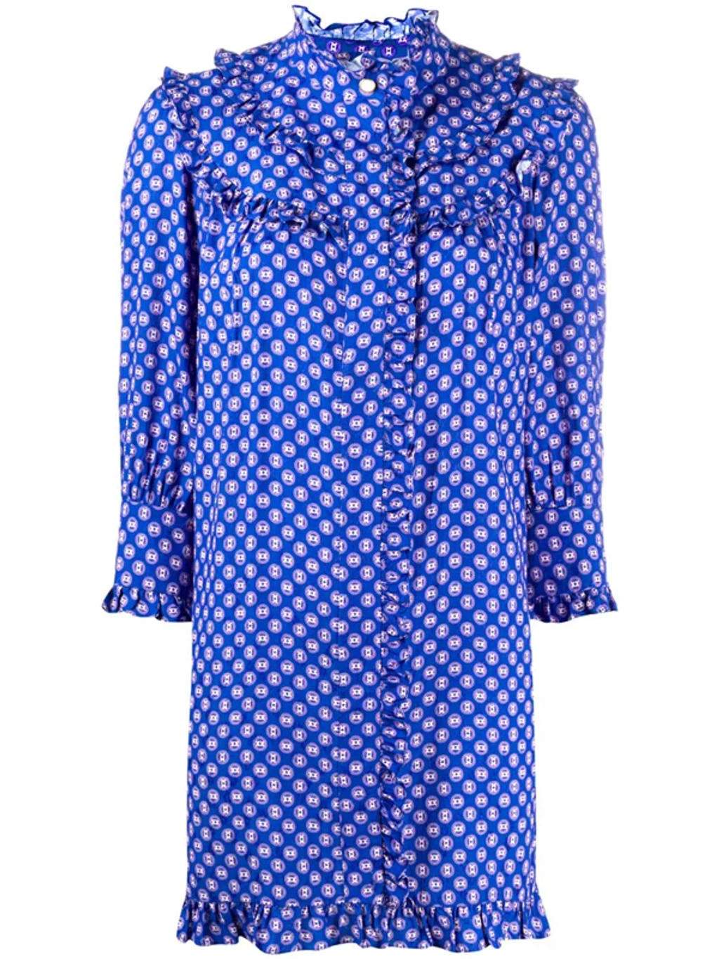Sandro Dolly Embellished Ruffled Printed Jacquard Mini Dress In Blue |  ModeSens