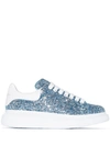 Alexander Mcqueen Larry Blue Glittered Leather Sneakers In Light Blue