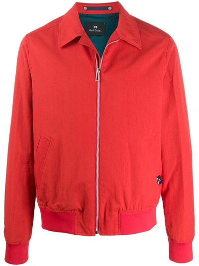 Ps By Paul Smith Collar Zipped Bomber Jacket In Red