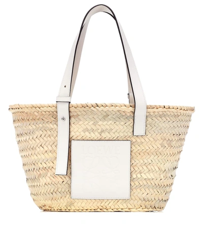 Loewe Medium Leather-trimmed Basket Tote In White