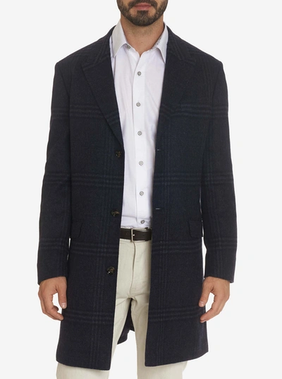 Robert Graham Plaid Overcoat In Navy