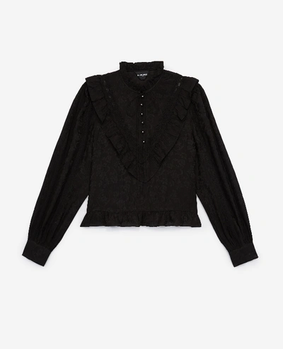 The Kooples Frilly Short Black Top With Long Sleeves