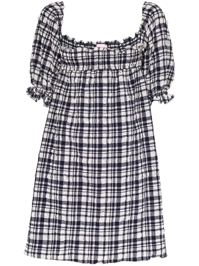 Solid & Striped Square-neck Checked Seersucker Mini Dress In Multi
