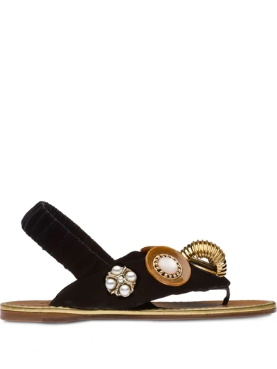 Miu Miu Embellished Velvet Slingback Sandals In Black