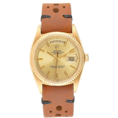 Rolex President Day-date Vintage Yellow Gold Brown Strap Mens Watch 1803 In Not Applicable