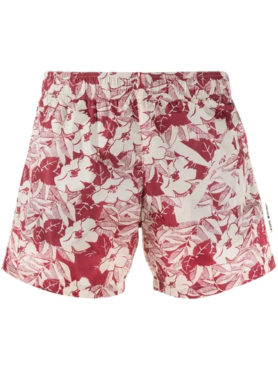 Off-white Floral Arrow Logo Swim Trunks Red