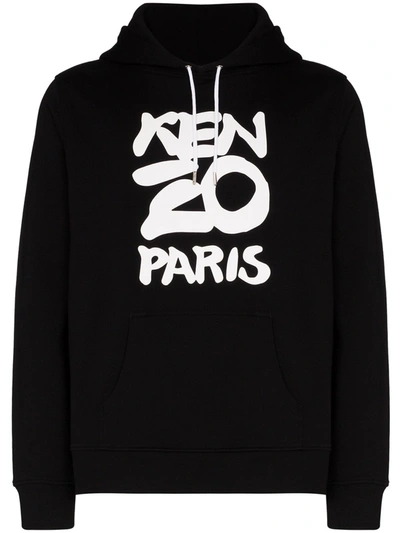 Kenzo Logo Hooded Sweatshirt In Black,white