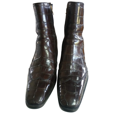 Pre-owned Saint Laurent Brown Crocodile Boots