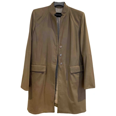 Pre-owned Emporio Armani Leather Coat In Beige