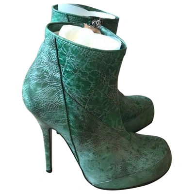 Pre-owned Rick Owens Green Leather Ankle Boots