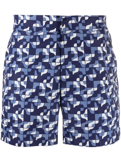 Frescobol Carioca Geometric-pattern Swim Trunks In Navy / Sky Blue