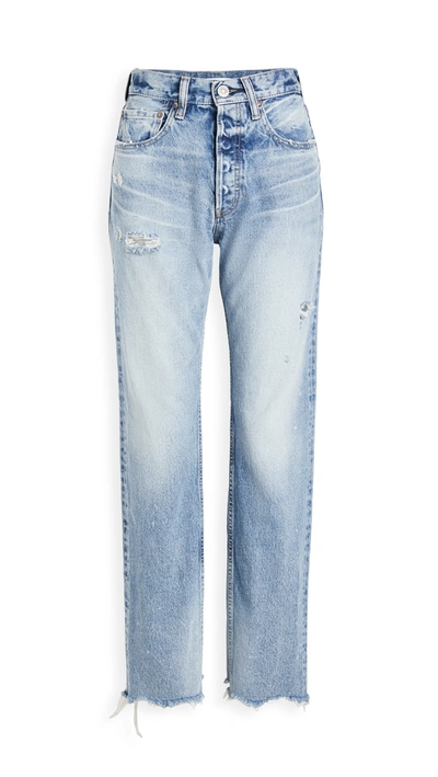 Moussy Vintage Lomita High-rise Straight-leg Distressed Jeans In Blue