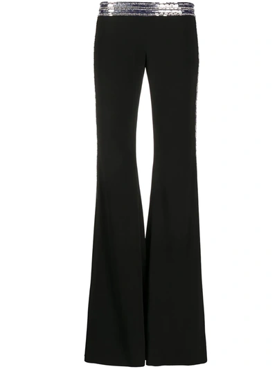 Balmain Sequin Embroidered Crepe Flare Trousers In Black,silver