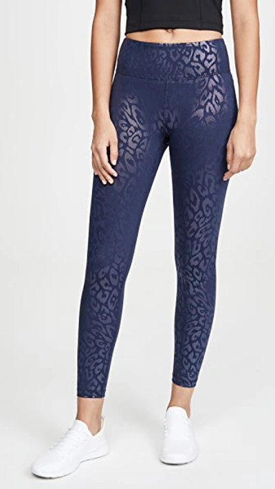 Heroine Sport High-waist Metallic Cheetah Print Leggings In Navy Cheetah