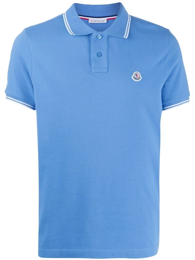 Moncler Striped Trim Polo Shirt In Blue