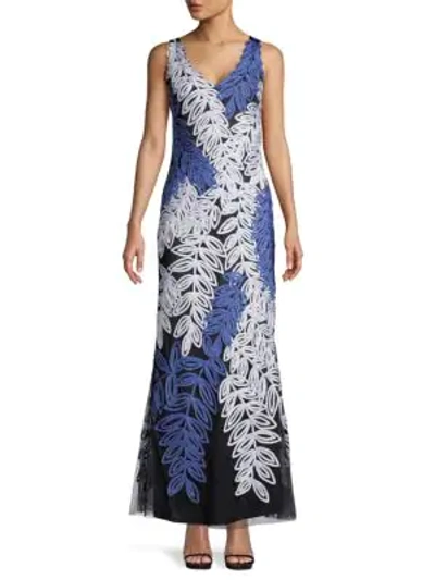 Js Collections Textured Leaf Gown In Slate Blue
