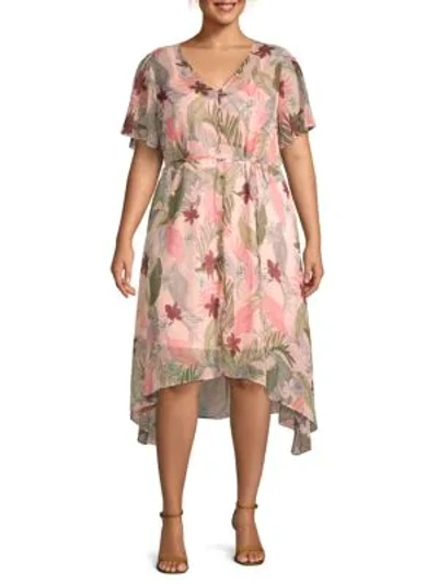 Estelle Plus ​havana Button-front Floral Dress In Pink