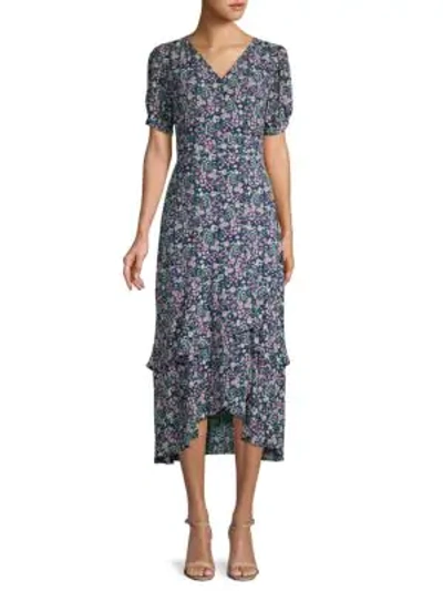 Nanette Lepore Floral-print Tiered Dress In Navy