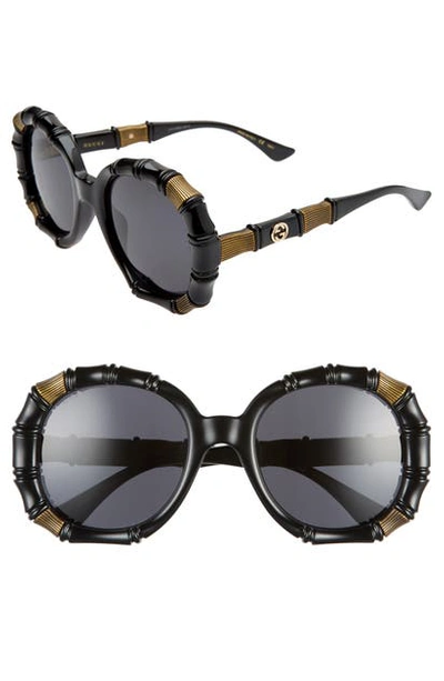 Gucci 54mm Bamboo-effect Round Sunglasses In Black