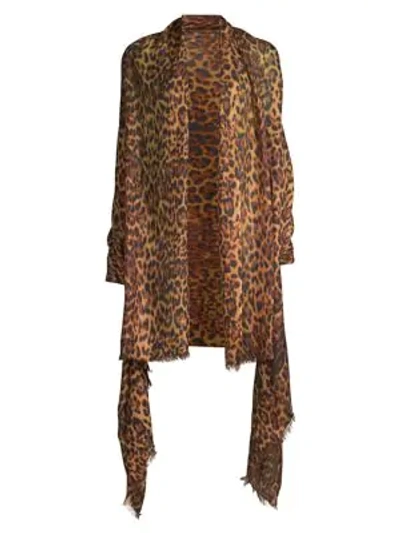 Saks Fifth Avenue Collection Leopard-print Cashmere Shawl In Camel
